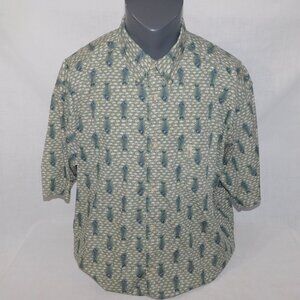 Columbia Mens 2XL Gray Green Blue Fishbone Button Front Short sleeve Shirt